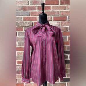 VTG James Kenrob Secretary Blouse Size 12 Womens Button Career Bow Tie